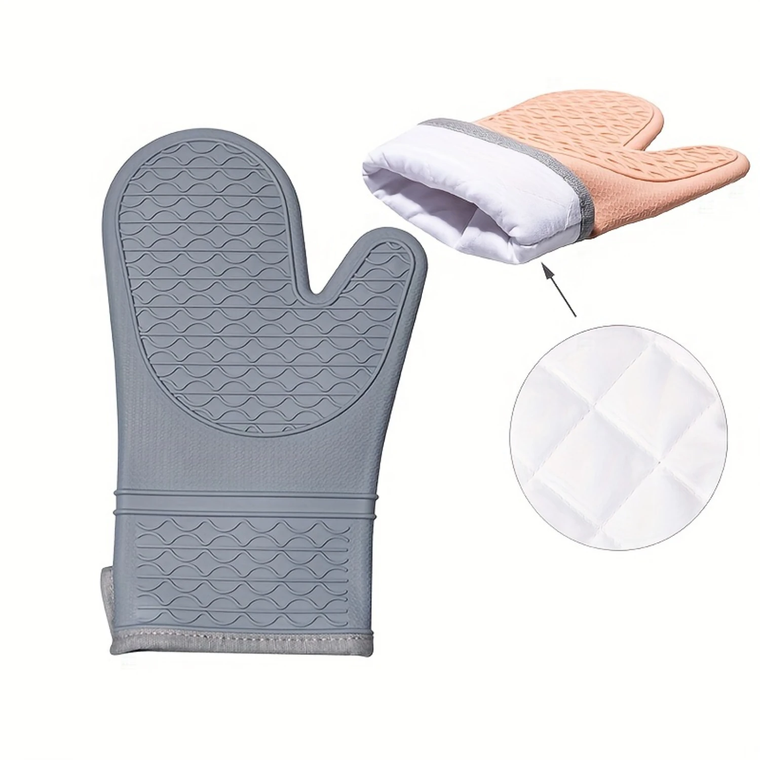 Pair Waterproof Silicone Cotton Double-Layer Heat Resistant Oven BBQ Grill Gloves - Handle Hot Food Safely - Perfect for Baking