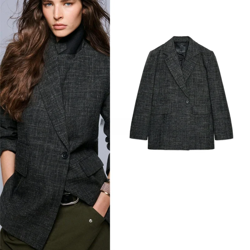 

Новая зимняя женская куртка-пиджак прямого кроя с отложным воротником и двубортной застежкой, повседневная, из полиэфирного волокна, для офиса/поездок на работу