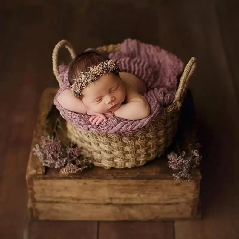 Cobertor fotográfico de cor sólida, cesta de bebê, pano de queijo, envoltório macio, elástico, almofada de bolhas, decoração de estúdio, adereços de sessão de fotos de bebê