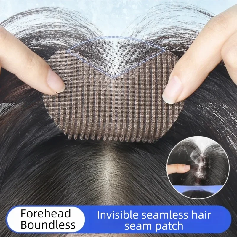 Invisible Human Hair Topper With Bangs Magic Tape Design Handmade Forehead Hairline Lace No Clips Bangs New Style