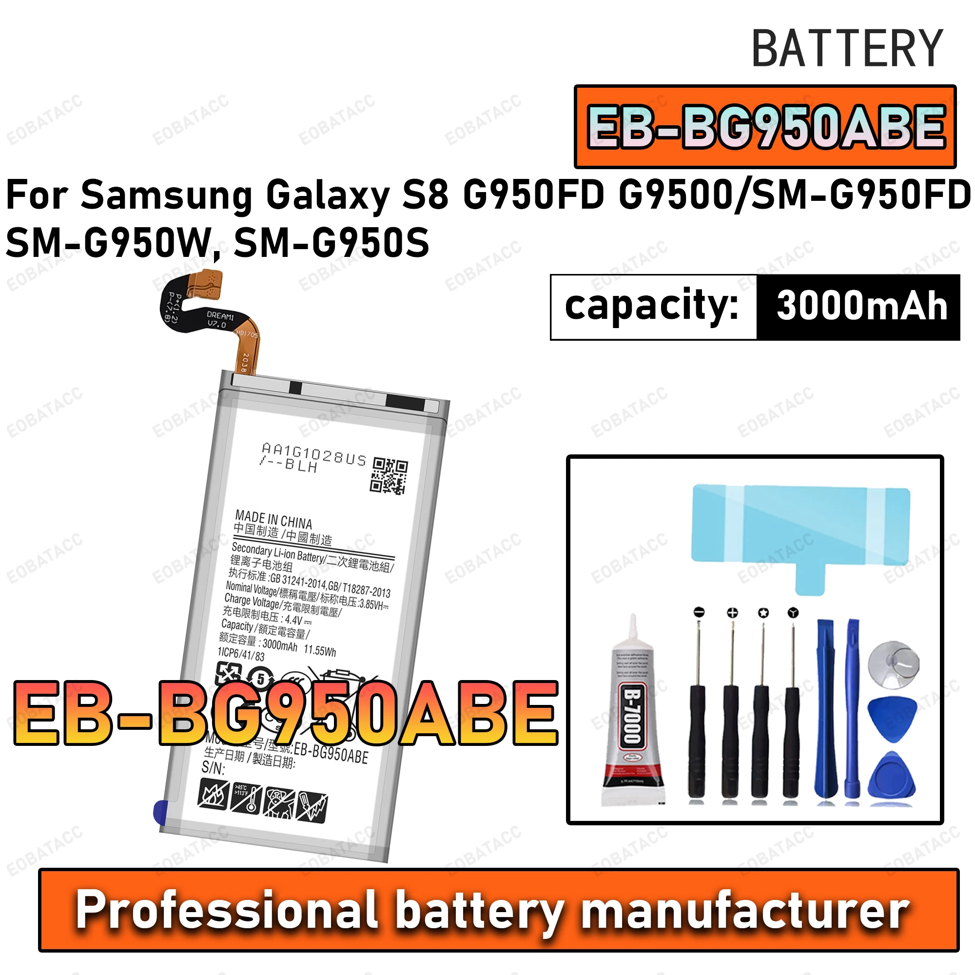 

100% New Zero Cycle EB-BG950ABE Battery For Samsung Galaxy S8/G950FD/SM-G950FD/SM-G950W Phone Replacement Bateria +Free Tools