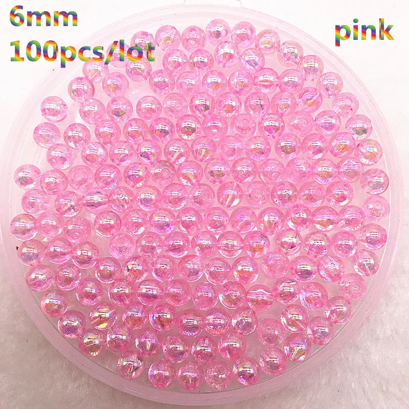 Wholesale 100pcs/lot 6mm Mixed Shiny AB Round Loose Acrylic Spacer Beads Charms DIY Jewelry Makeing Production