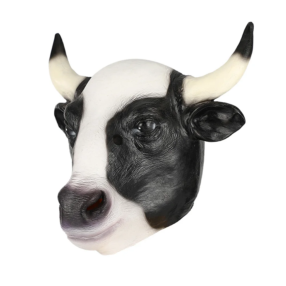 Animal Cow Full Head Latex Mask Cosplay Realistic Dairy Cow Latex Helmet Halloween Carnival Dress Up Party Costume Props 3