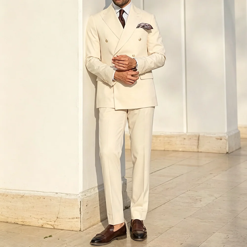 Elegant Men's Suit Business Casual 2 Pieces Sets Jakcet Pants Formal Blazer Set Commute Office Fashion Trousers Costumes Homme