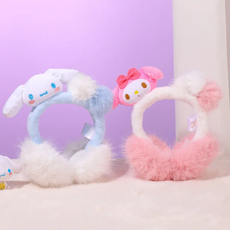 Sanrio Children Plush Earmuffs Kuromi Cinnamoroll Winter Kawaii Cute Cartoon Comfortable Warmth Protection Ear Toys Girls