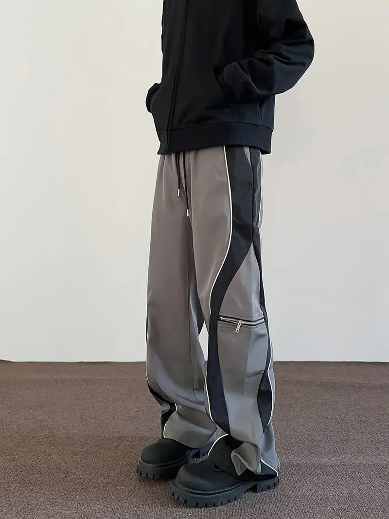 GELITAYIN Grey Zip Loose Casual Straight Pants Man Spring And Autumn Y2k Clothes Sale Designer Classic Harajuku Fashion Trousers