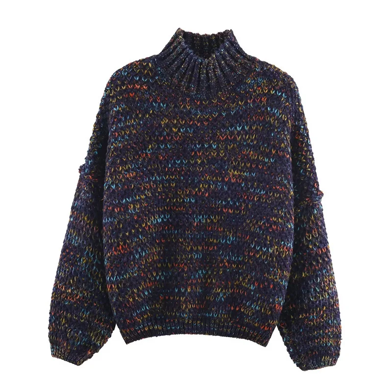 المرأة أفضل 2025 شتاء نمط جديد بلون طويلة الأكمام نصف عالية الرقبة كابل متماسكة فضفاض البلوز موضة عادية متعددة الاستخدامات #6