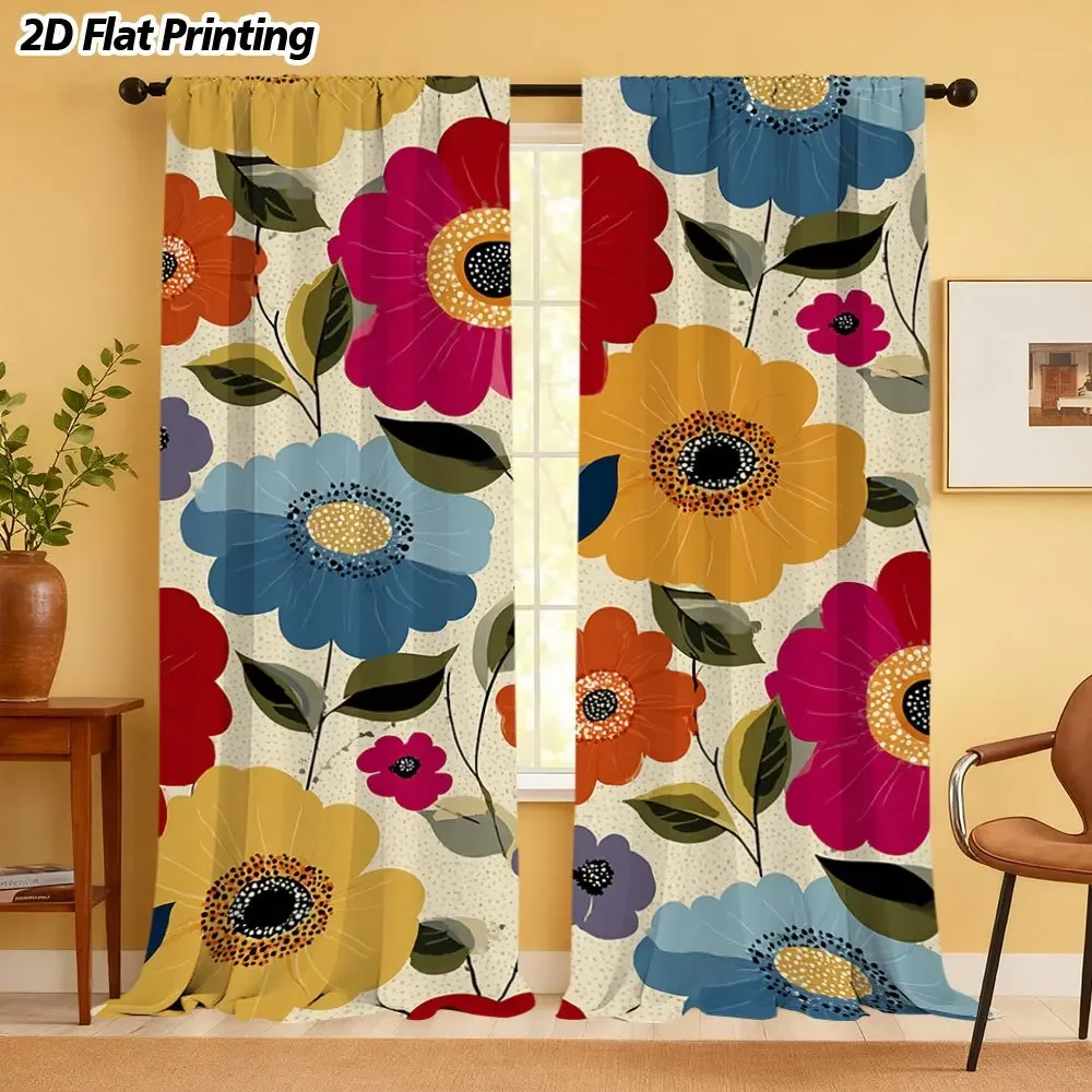 

Colored floral patterns Print Drapes Room Darkening Window Curtains for Home Decor,Rod Pocket Blackout Curtains Bedroom