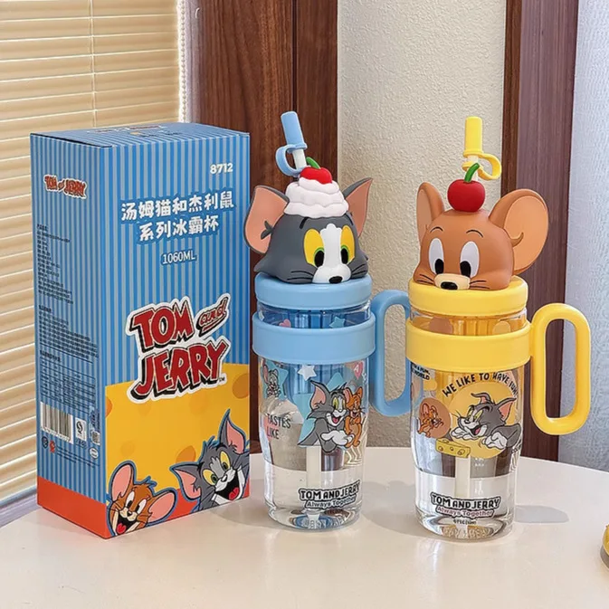 

100Ml Kawaii Tom Jerry Summer Straw Cup Large-Capacity Student Outdoor Sports Fitness Water Couple Supplies Holiday Gifts
