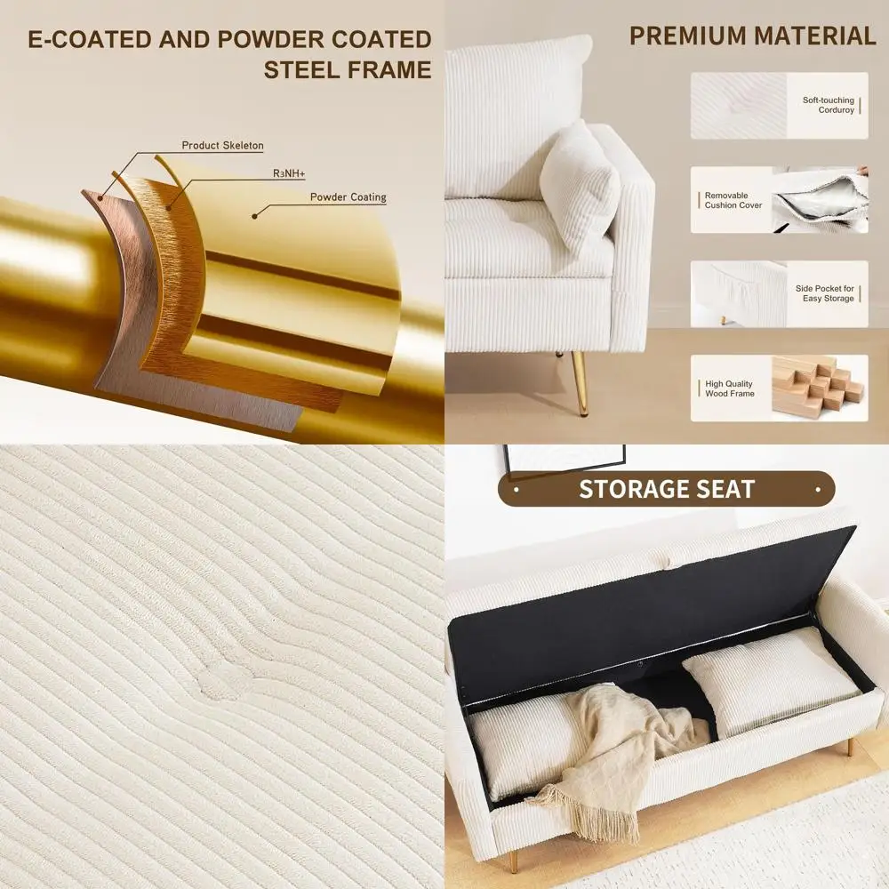 

Compact 2-Seater Loveseat Sofa for Small Spaces, 62 Beige Corduroy Couch with Removable Cover, Gold Legs