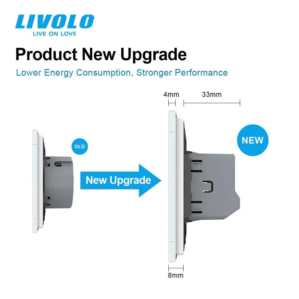 Livolo EU Standard Touch Light Switch,2 Gang 2 Way,Tempered Crystal Glass Panel,Cross Stair Function for Home Improvement
