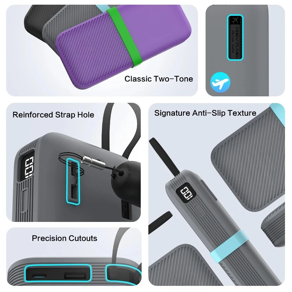 Silicone Case For CUKTECH CP25 20000mAh Power Bank Includes Cable strap 55W Two-Way Fast Charge Self Portable Powerbank