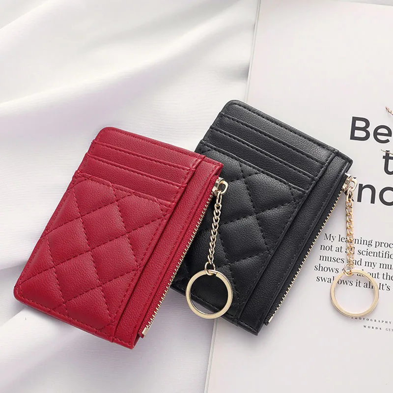 

Стеганое минималистское кольцо, мини-кошелек, сумка для удостоверения личности, искусственная кожа, несколько слотов для карт, держатель для кредитных карт с чехлом для монет на молнии