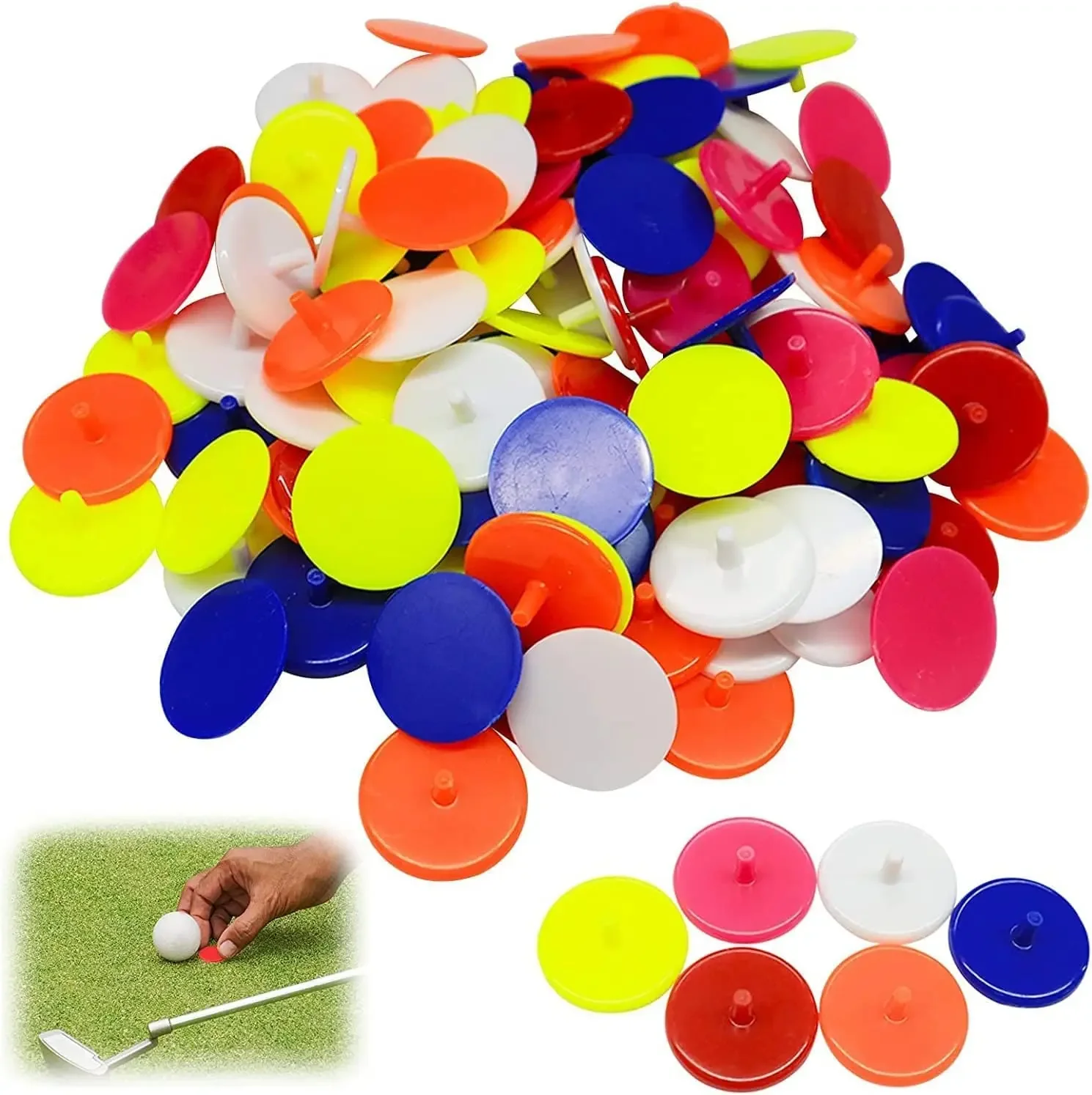 100/200pcs Golf Ball Markers Round Flat Golf Ball Position Marker for Putting Green Coin Diameter 25mm Mixed Color Drop Shipping