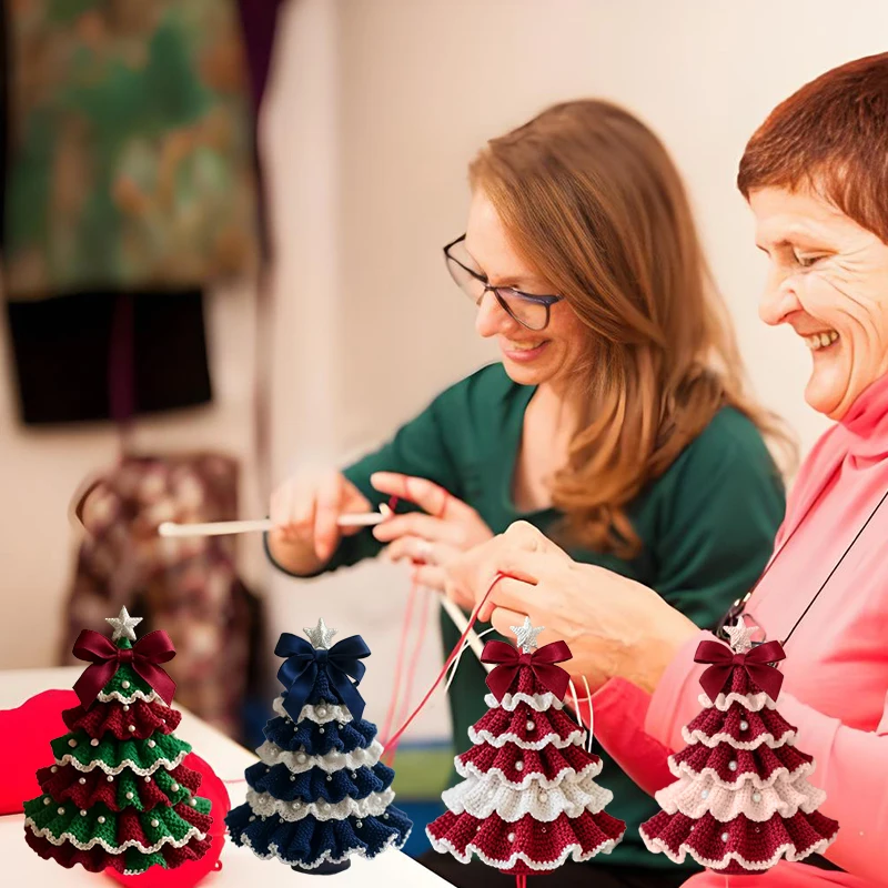 

Набор для рождественской елки, связанный крючком своими руками — набор праздничных украшений ручной работы, рождественский набор для начинающих, украшение из жемчуга с бантиком в виде дерева