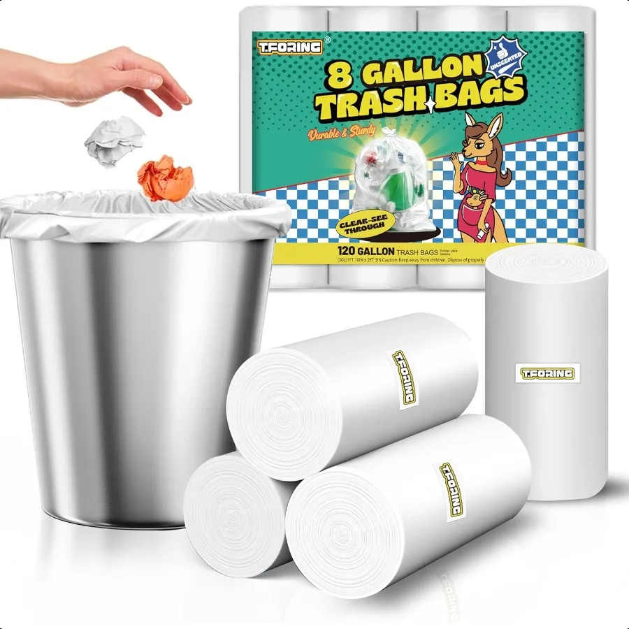 Bolsas de basura de 120 unidades y 8 galones, bolsas de basura medianas transparentes y gruesas sin perfume, papelera de plástico fuerte de 30 litros, revestimientos para latas para Kitc