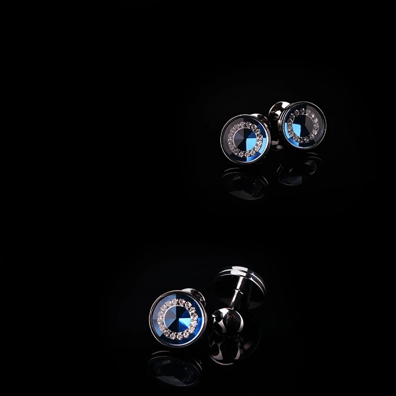 FLEXFIL Jewelry French shirt Fashion cufflinks for mens blue crystal Cuff link Wholesale Button High Quality Wedding Male