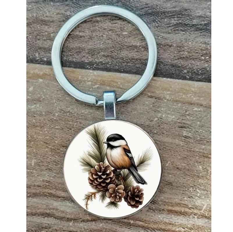 Maine Rooster keychain for men, creative white pine cone keychain, a gift for those who love nature