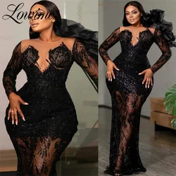 BlackGirl Aso Ebi Mermaid Prom Dresses Plus Size Sequined Floral Arabic Evening Gowns 50th Birthday Party Dress Robe De Soiree