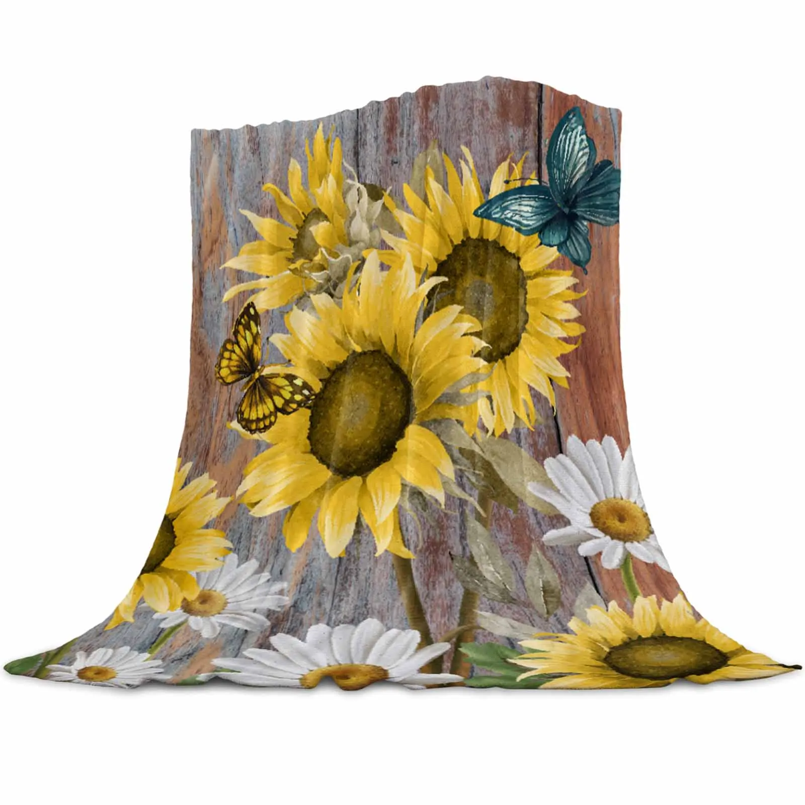 

Sunflower Butterfly Watercolor Flower Blankets Portable Soft Throw Blanket for Bed Office Bedspread Home Decor Flannel Blanket