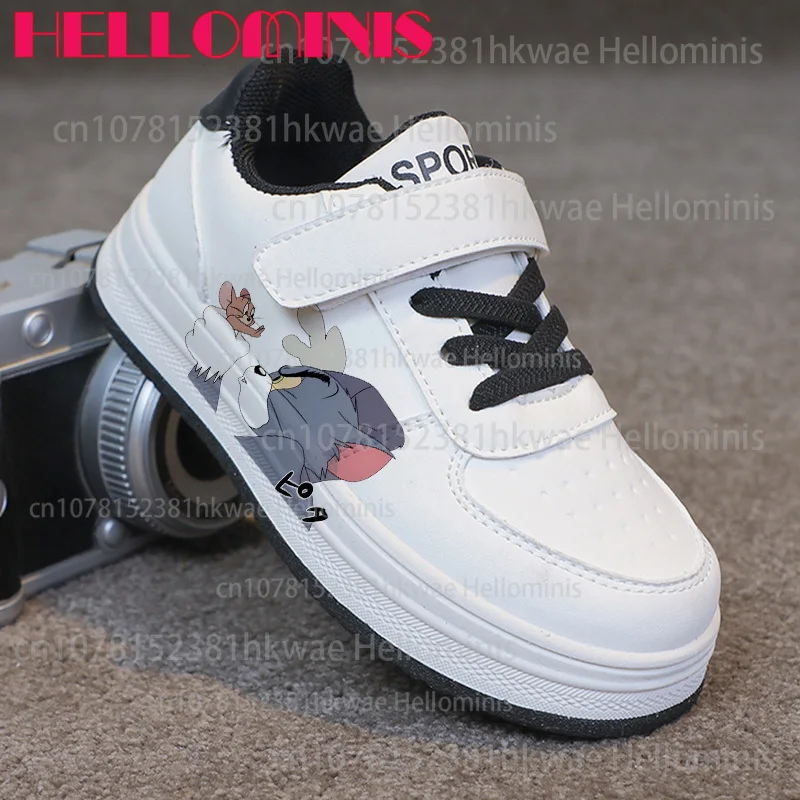 

cat Tom mouse Jerry Lovely Cartoon Children casual shoes mini size For boys girls Lace up black Shoes Gift 2026 Hot Selling