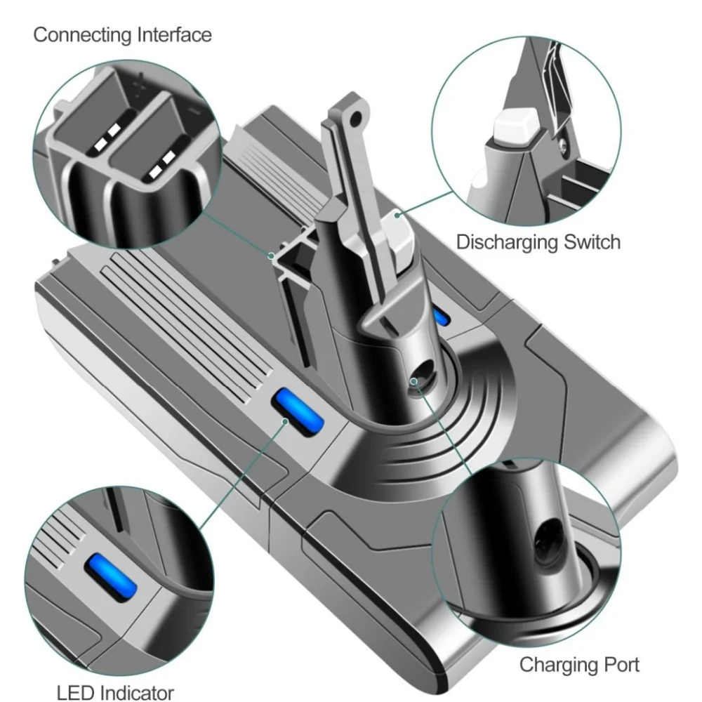 

6000mAh/8000mAh Rechargeable Li-ion Battery Replacement for Dyson V8 Absolute Animal SV10 Cordless Vacuum Cleaner.