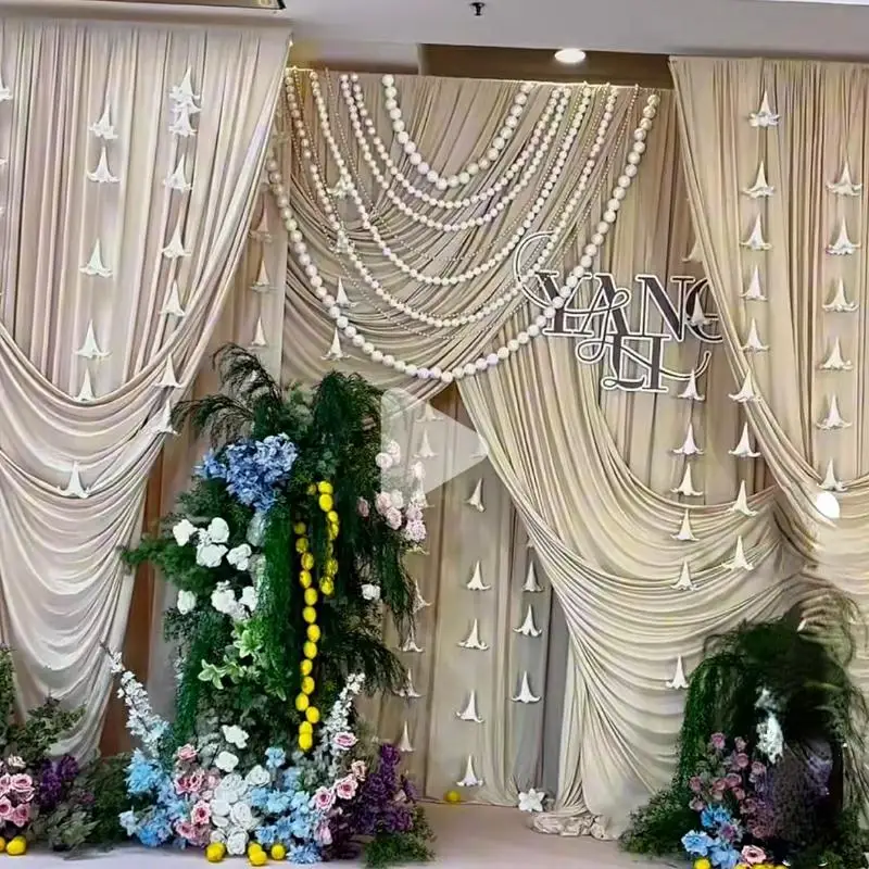 Wedding Birthday Decoration Pearl Beads String Foam Ball Curtain Background Photo Prop Welcome Area Wall Props for Grand Events