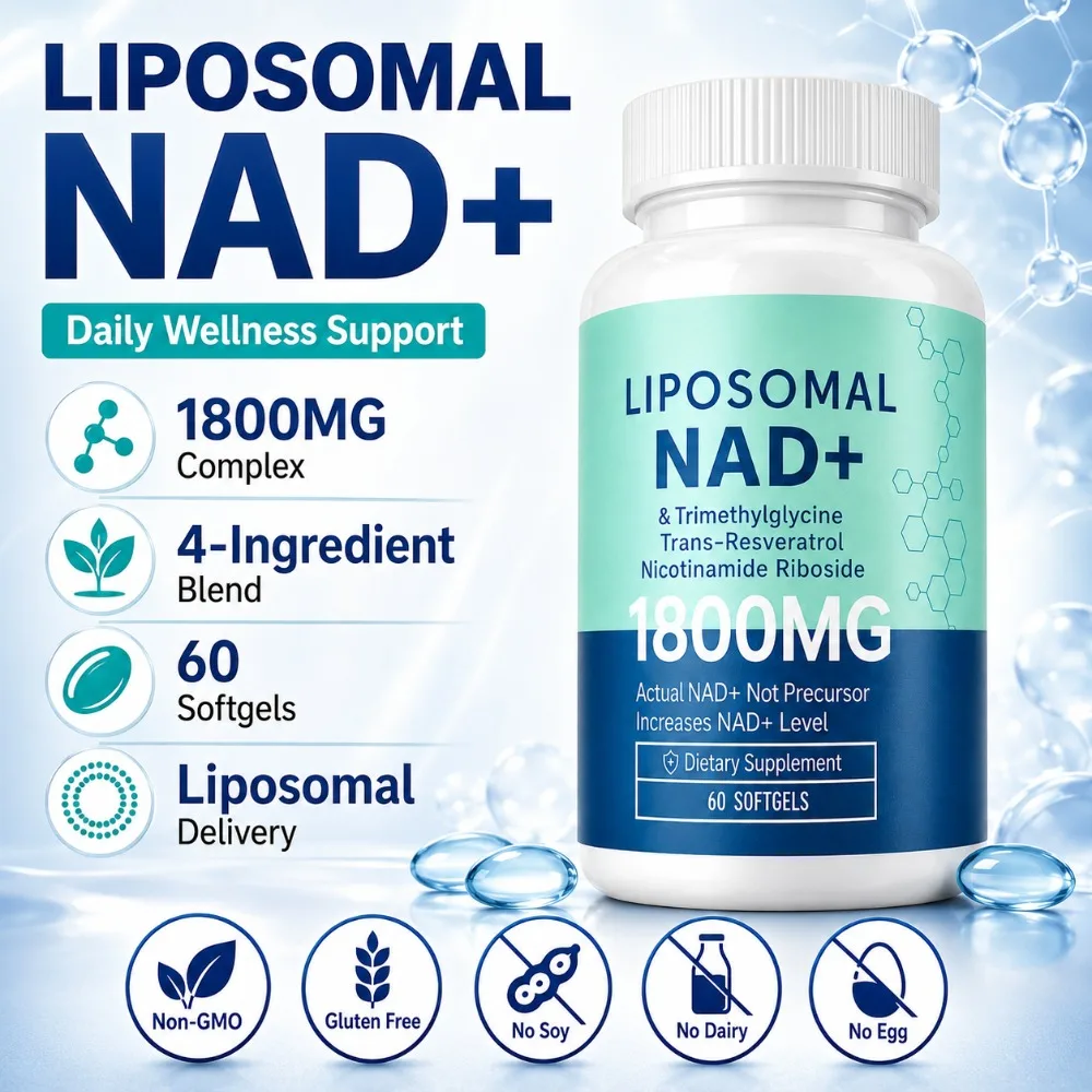 Liposomal NAD+ 1800mg Softgels, Nicotinamide Riboside, Trans-Resveratrol & TMG, Energy Support, Non-GMO, Gluten-Free, 60 Count