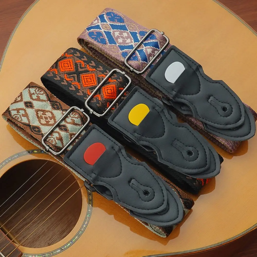 

Vintage Guitar Strap Ethnic Style Adjustable Electric Guitar Belts High-Grade Printing Embroidery Guitar Shoulder Belt