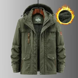 Plus Size New Hooded Thicken Fleece Windbreaker Coats Mens Parka Winter Fashion Jackets Military Cargo Windproof Outerwear Mens