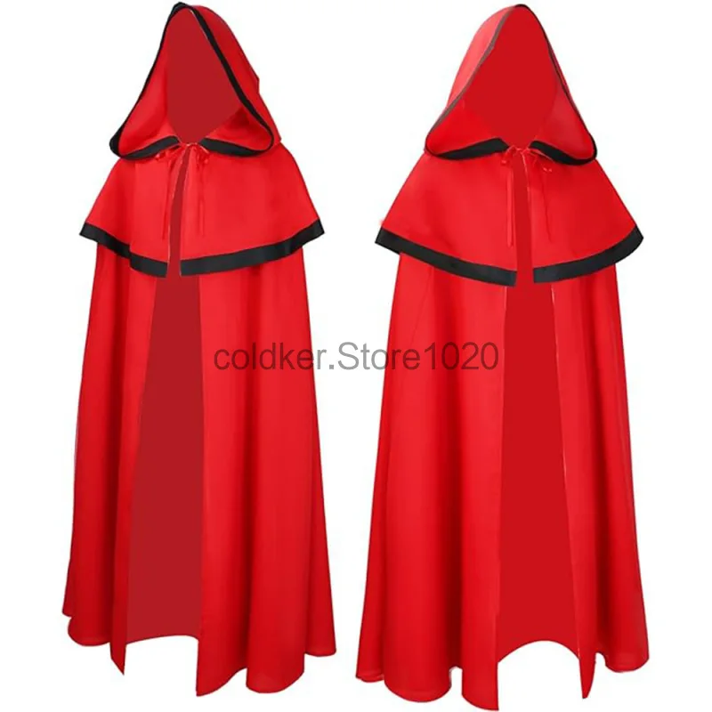 Manto de festa de Halloween para homens e mulheres, cristão vermelho medieval, cosplay vampiro pagão, capa com capuz de bruxa, traje de carnaval adulto