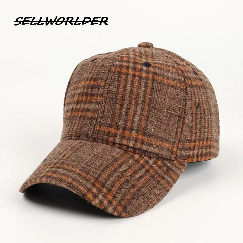 SELLWORLDER Adults Autumn and Winter Plaid  Baseball Caps 2022 Winter Hats & Caps