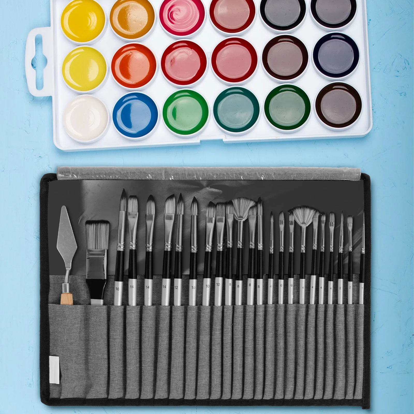 

25Pcs Paint Brush Nylon Bristle Brush Set, Nylon Flat Brushes, Watercolor Brushes, Oil Paint, Artists, Amateur Acrylic Painting