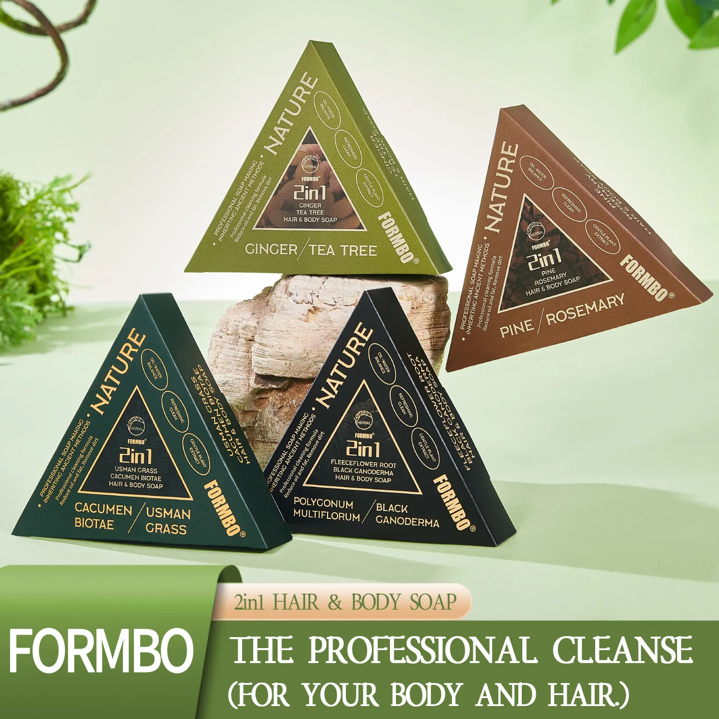 Usma Grass Herbal 2-in-1 Soap - Triangle Shampoo & Body Wash Bar, Refreshing Fragrance, Oil Control Deep Cleansing Soap Bulk.