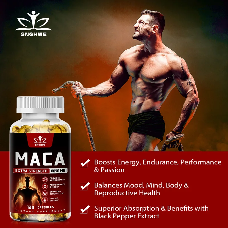 Maca Supplement -Focusing op mannelijke reproductieve gezondheid met Ginseng Ashwagandha Tribulus Terrestris Shilajit ter bevordering van spiermassa, het verbeteren van uithoudingsvermogen en vitaliteit