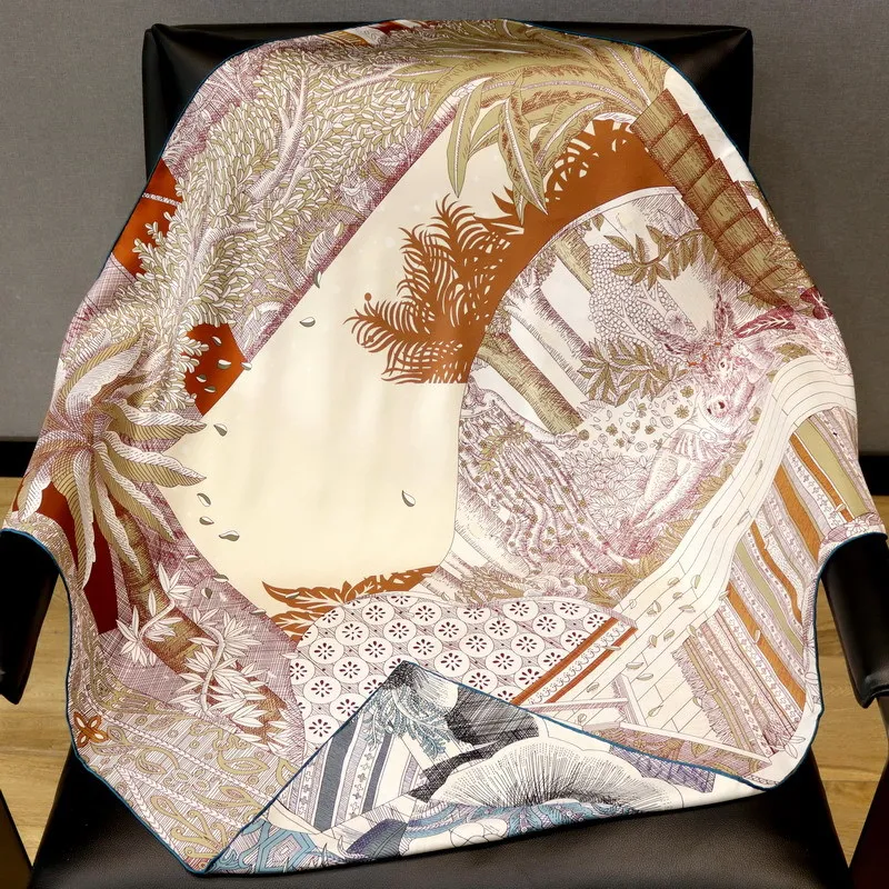 مزدوجة طباعة وشاح حريري AB الطباعة شالات رئيس الرقبة حقيبة عصابات اليد توالت حواف الأوشحة 90 سنتيمتر حزام الديكور