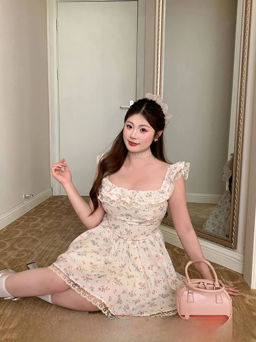 

Летнее женское платье SOUL Honeysule Bloom Sweet Lace с цветочным принтом, без бретелек, больших размеров, А-силуэт, с завышенной талией