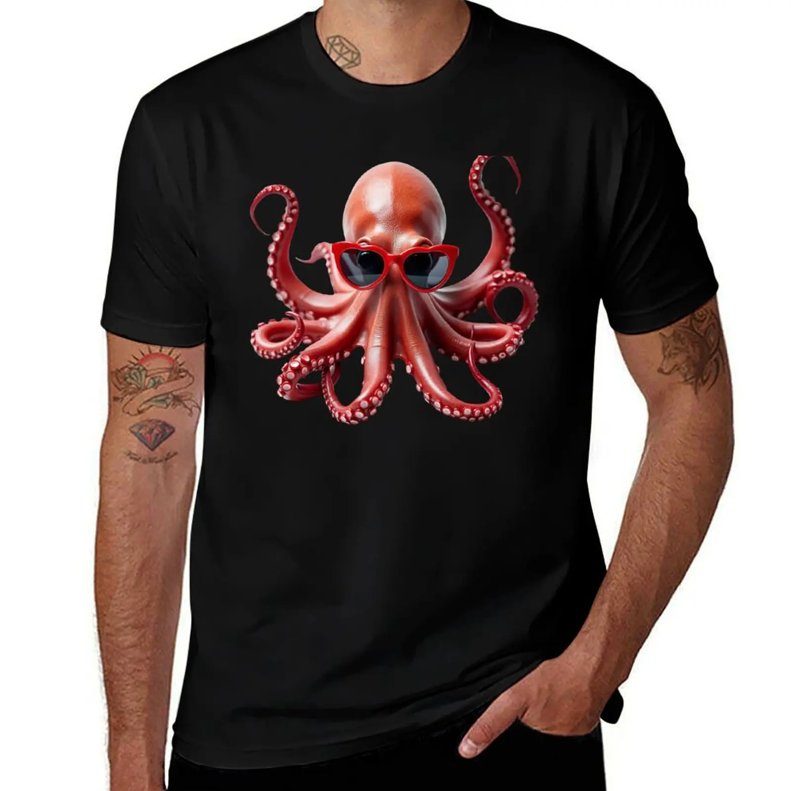 

Funny cool Octopus wearing heart shape sunglasses T-Shirt for a boy plus sizes blue lock anime t shirts men tshirt