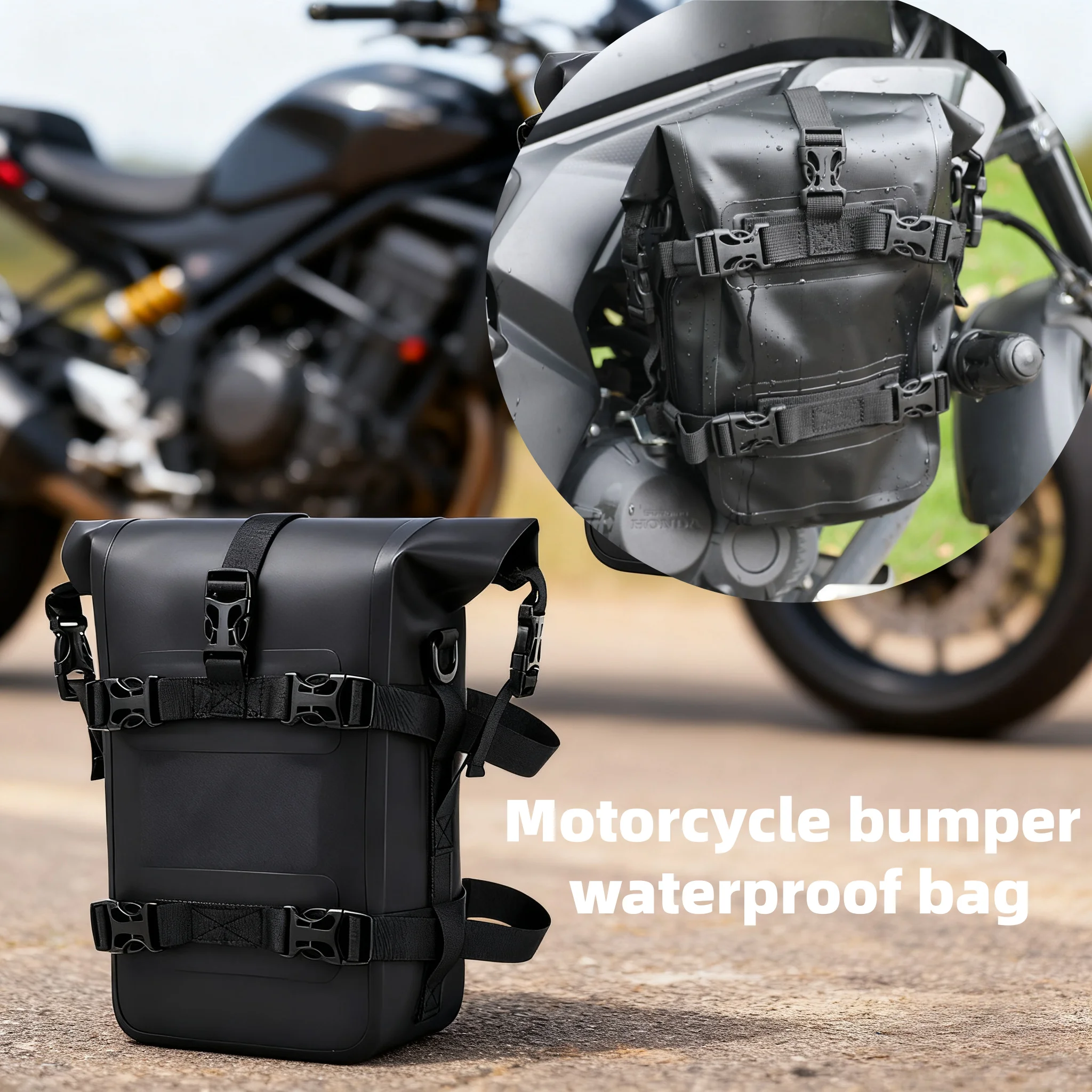 

2pcs Black Universal Motorcycle Tail Bag Waterproof Quick Release Side Pocket Large Capacity Crash Bag for Travel