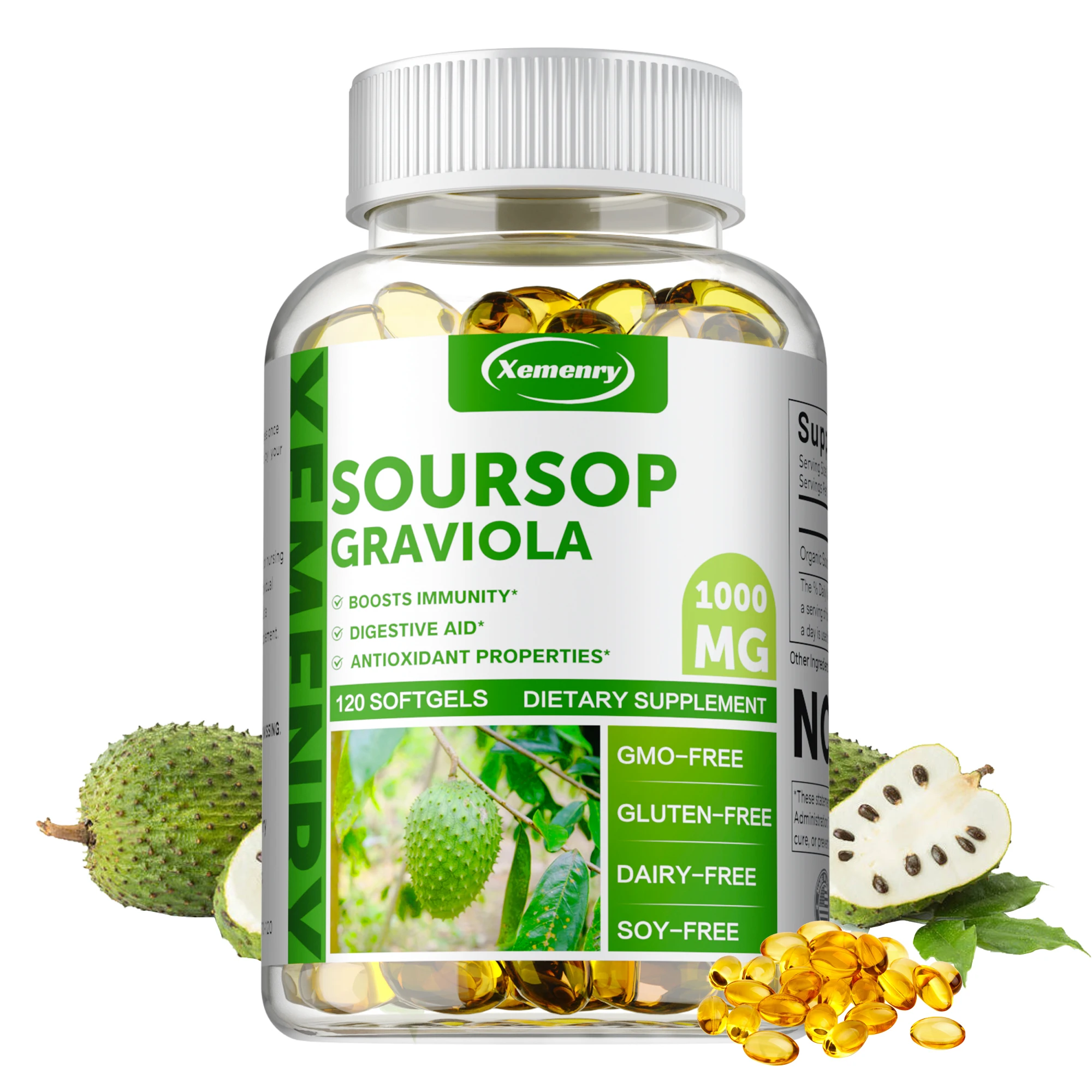 

Soursop Graviola 1000MG - Reduce Stress, Improves Mood, Supports Healthy Cell Growth and Function, Enhances Immunity