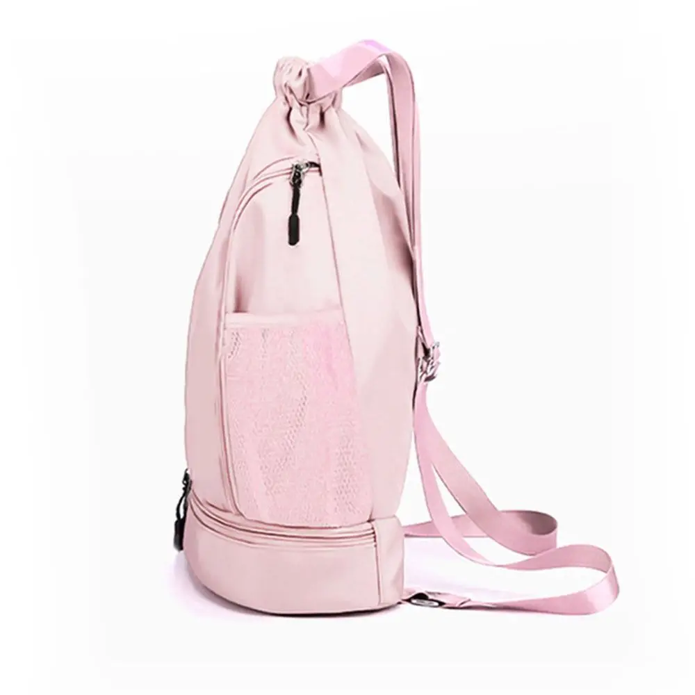 Large Capacity Sports Drawstring Backpack with Shoe Compartment Oxford Cloth Drawstring Sports Bag Adjustable Straps Lightweight