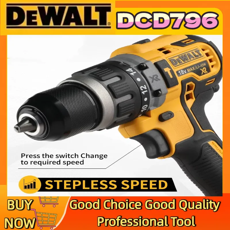 สว่านกระแทกไร้สาย Dewalt 20V รุ่น DCD796 ขนาด 13 มม. แบบไร้แปรงถ่าน พร้อมฟังก์ชั่นไขควงอเนกประสงค์ ชาร์จไฟได้