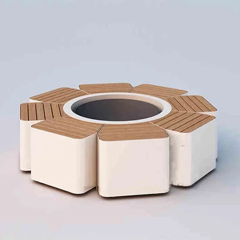 E153 Outdoor Leisure Flower Box Table and Chair Set Open-air Courtyard Sales Office Rest Area Iron and Solid Wood Table and Chai