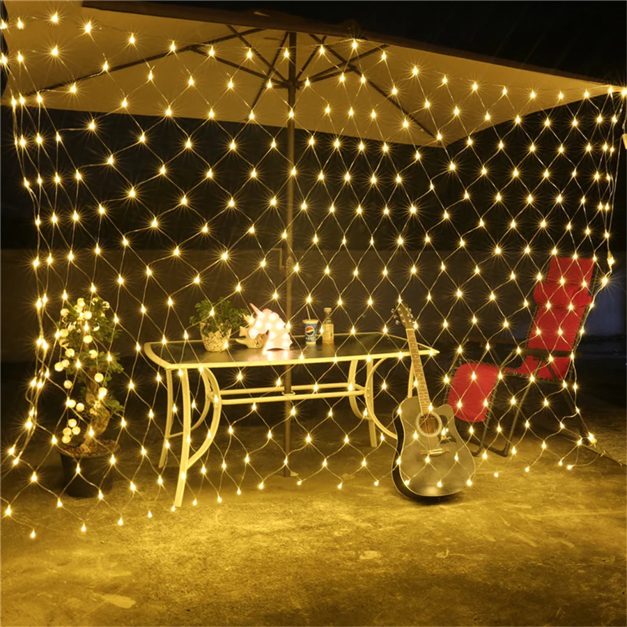 Guirnalda de luces LED de red de hadas, 8 modos, 2x2/3x2M, guirnalda navideña, cortina de luces, impermeable para exteriores, Patio, jardín, lámpara para fiesta de boda