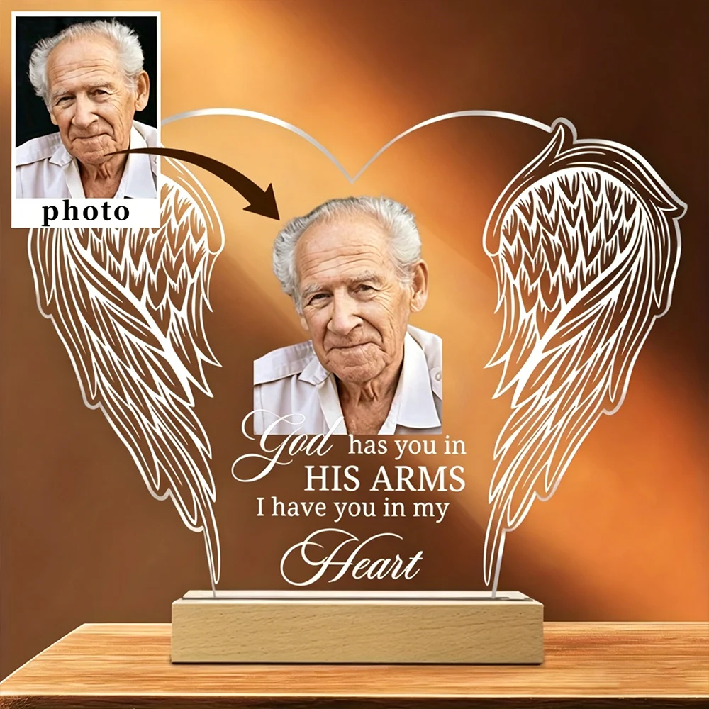 Custom Angel Wings Photo Card - a Loving Gift, Personalized Crystal Acrylic Keepsake with Engraved Text, in Mixed Colors, Personalized Angel Wings Photo Acrylic Plaque - Personalized Keepsake for Families Who Have Lost Loved Ones, Grief Gift, Loss Acrylic Keepsake, in Memory of the Deceased, for Anniversaries and Father's Day
