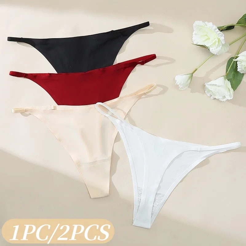 1PC/2PCS Women Ice Silk Thongs Low Waist Brazilian Panties Female T-back Underwear Sexy Lingerie Comfort Underpants S-XXL