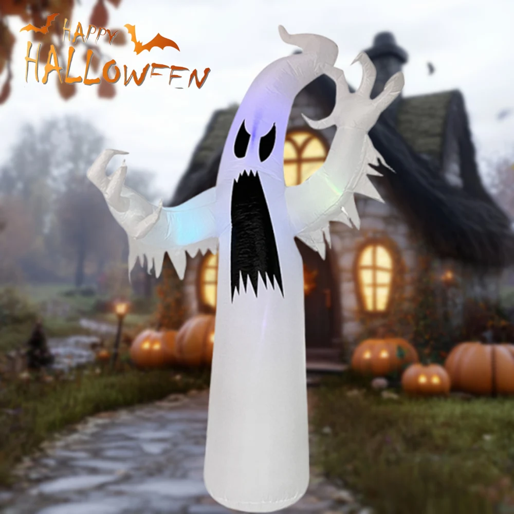 8FT/12FT Halloween-Aufblasbare Bunte Weiße Geister mit Eingebauten LED-Lichtern für Garten- und Rasen-Dekoration – Detail 2