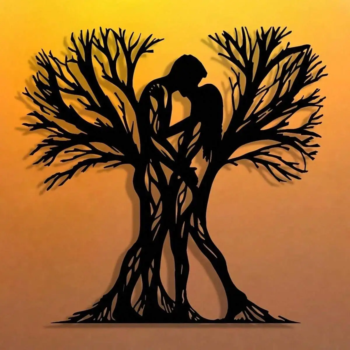1PC Paar & antike Baum Metall Wandskulptur | Mit Blumen verziert, modernes Kunsthandwerk, Halloween- und Weihnachtsgeschenk, Wohnzimmer-/Schlafzimmerdekoration