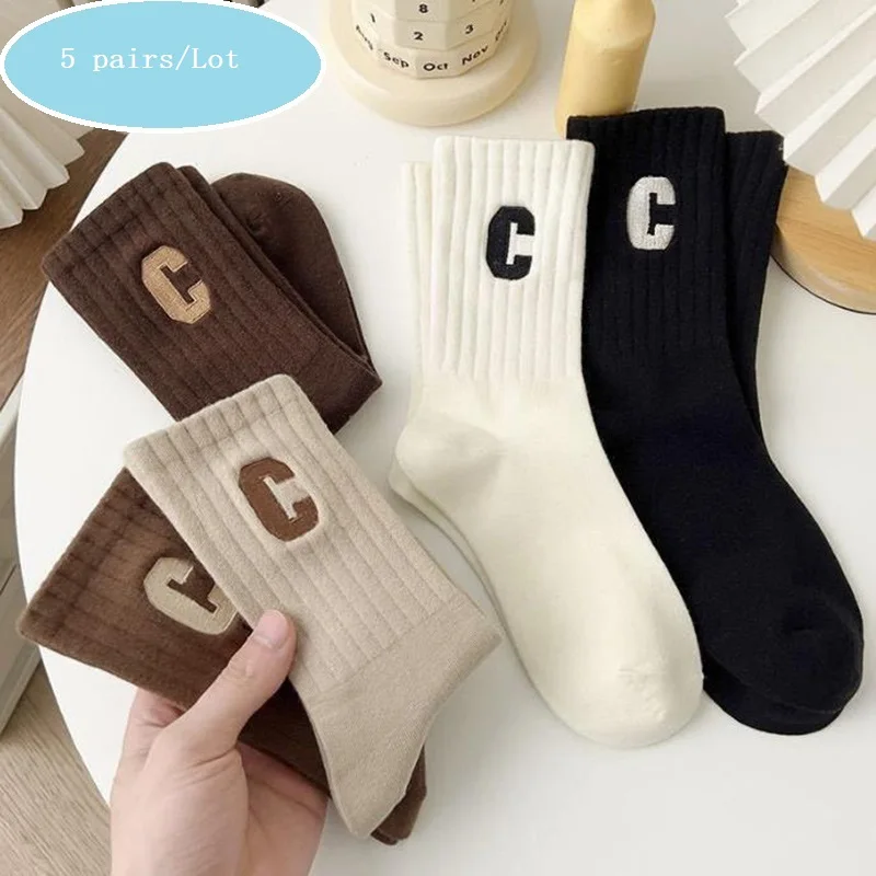 

5pcs Woman Socks Winter White Socks Absorb Sweat And Prevent Odor White Women's yoga Socks 2025New