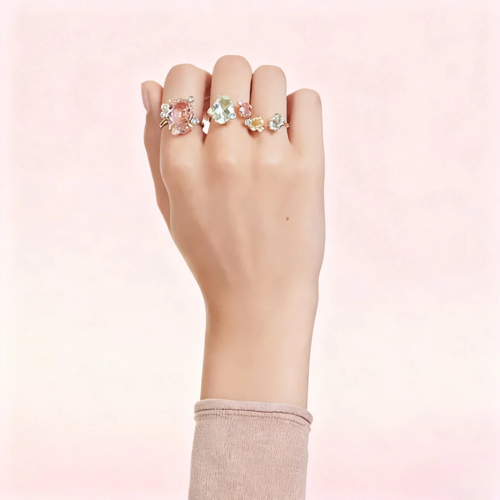 

Модные ювелирные изделия 2025 года, женский комплект из трех колец с разноцветными кристаллами, привлекательный ансамбль для моды